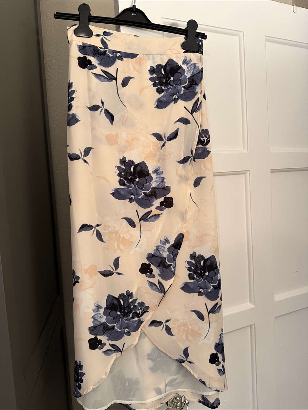 Olivaceous Midi Skirt with Navy Floral Print